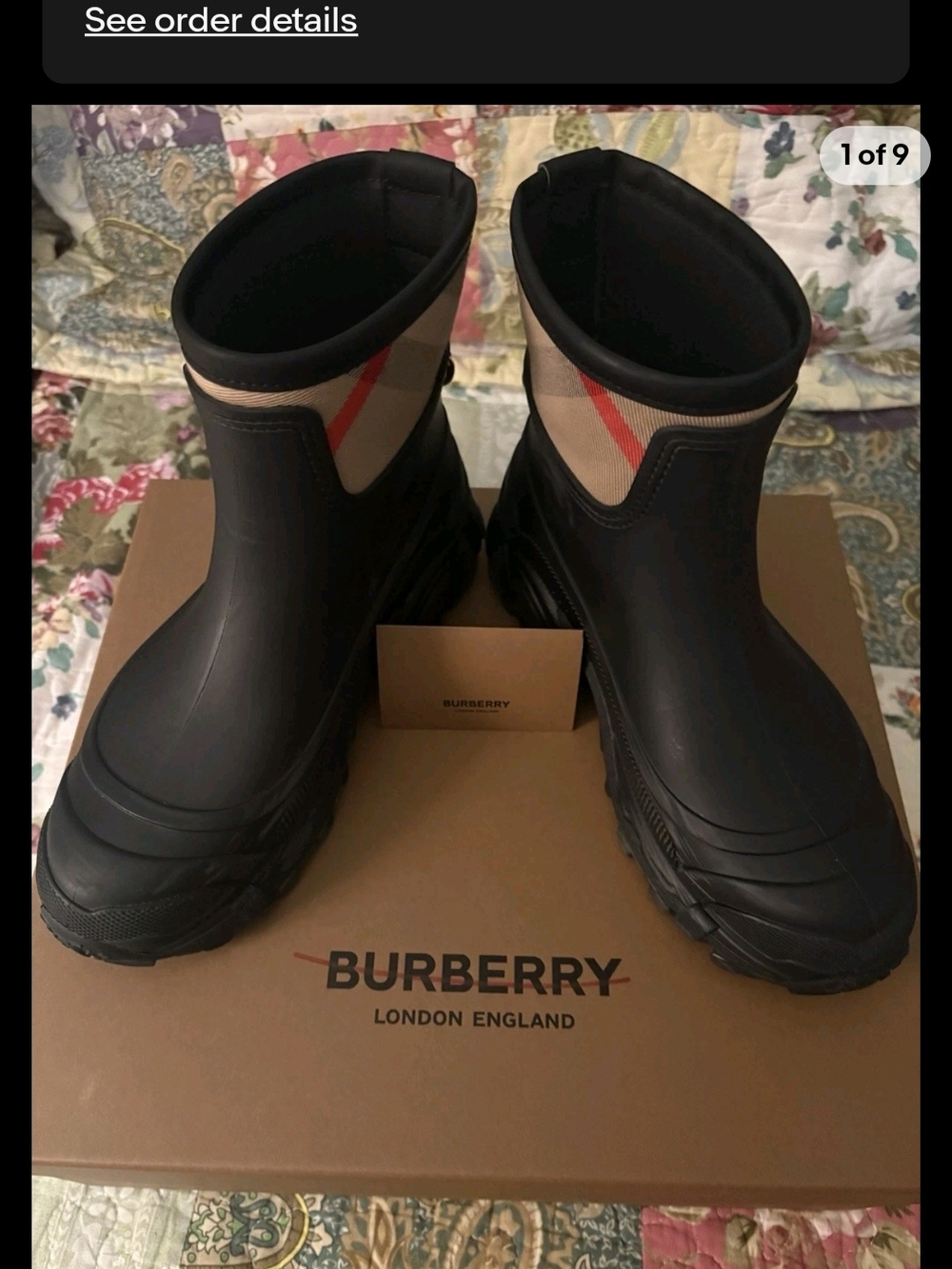 Burberry Black Kids Rain Boots with Signature Check Panel - Picture 5 of 7
